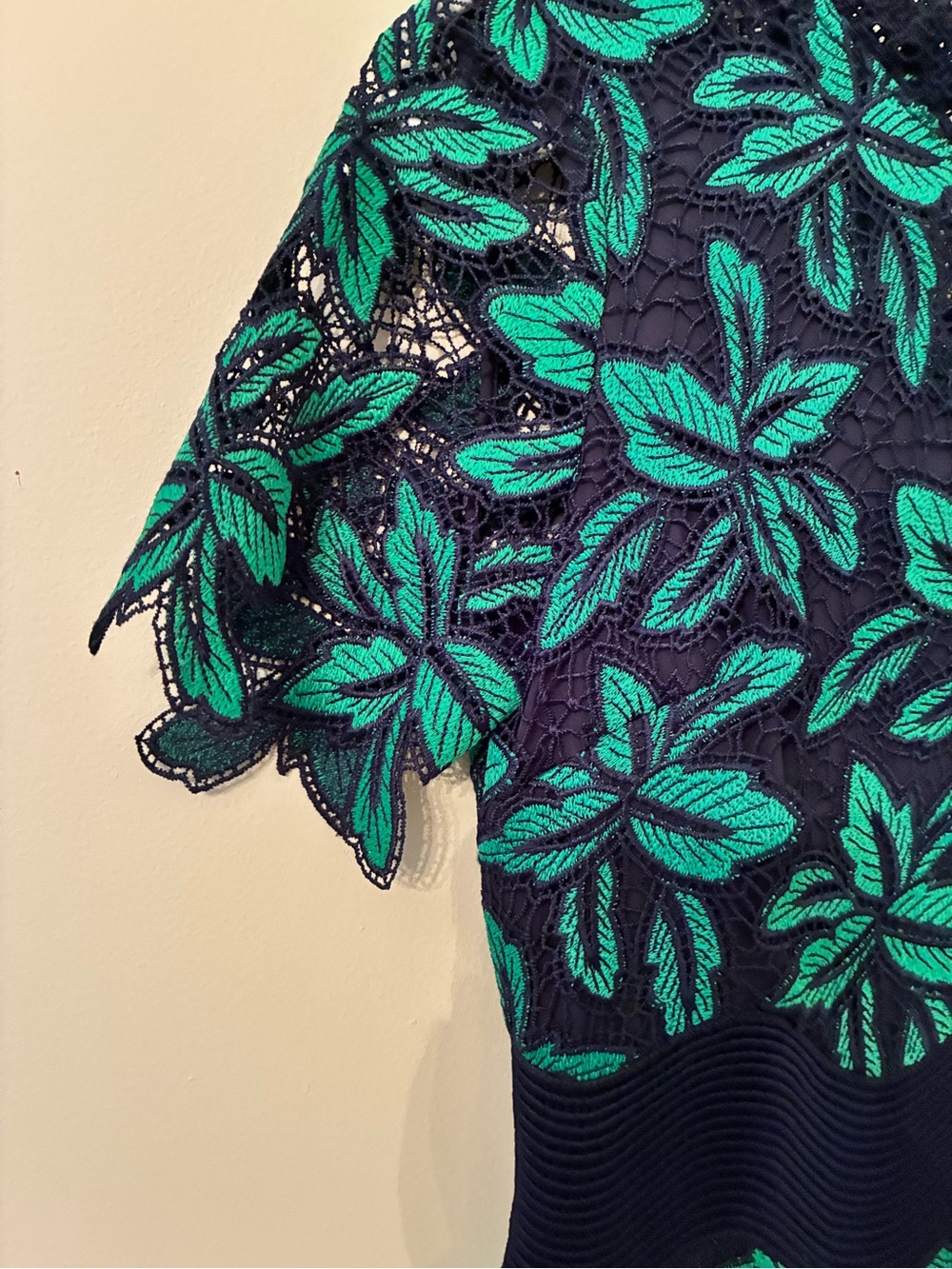 Sea Navy Mini Dress with Green Floral Lace - Picture 7 of 9